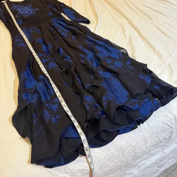 Vintage Diane Freis Silk Dress Beaded Floral Smocked Waist Hong Kong